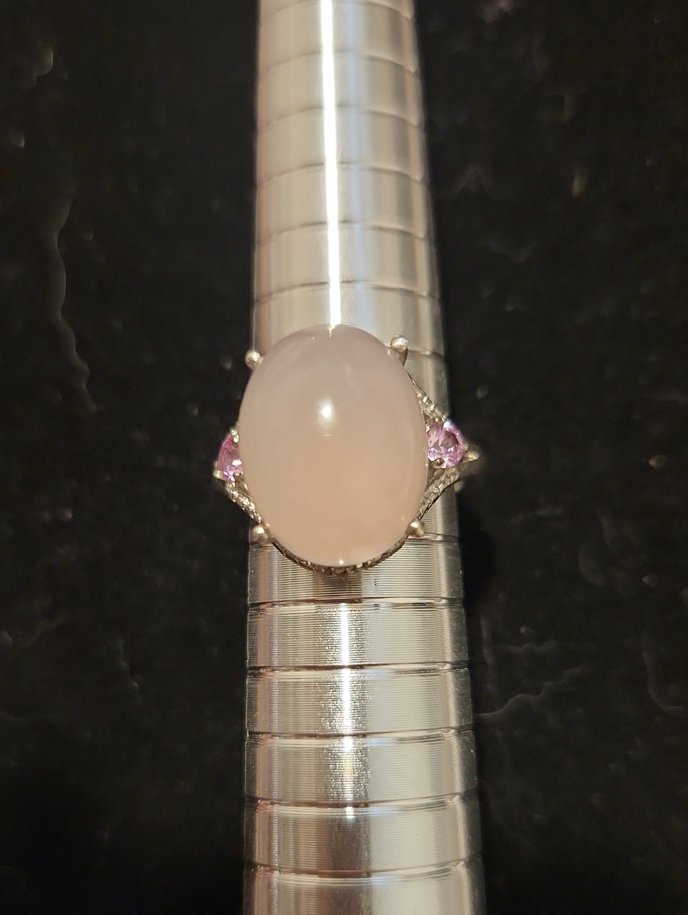 Karis 925 Sterling Silver Rose Quartz Cabochon Cocktail Ring Sz 7
